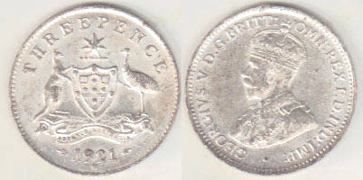 1921 M Australia silver Threepence (aUnc) A003393
